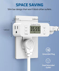 Foolproof Countdown Timer Outlet 2 Pack 36 Hour Run Time Digital Wall Socket With Simple Push Controls for fans and heaters, slim design.