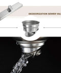 Top Tier Chrome Linear Shower Drain With Slick Odor Guard Solid 304 Stainless Steel Rectangle Floor Drain featuring a sewer valve.
