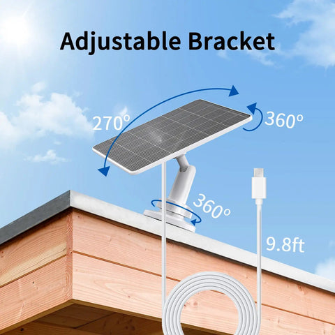 5V 5W Solar Panel For Outdoor Security Camera Setup Keeping Your Rechargeable Battery Powered Up With Free Sunlight Vibes Features adjustable bracket and 9.8ft USB cable.