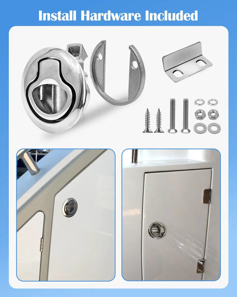 Two Pack Two Inch Boat Slam Latch Lift Handle Lock Beefy Build Built Tough with Full Stainless Steel Door Port Pull Latch Lift Ring