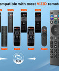 Top Shelf Universal Tv Remote Replacement Boasting Snappy Button Response and Straight Up Easy Pairing For Quick Install with various Vizio remote models displayed.