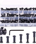 Top Notch Hella Tough Heavy Duty Slick Black M6 Barrel Nuts Kit Featuring Binding Screws Posts For Baby Cribs Scrapbook Albums Leather Repair Jobs Ahead with organized screws.