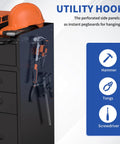 Beast Mode 30 Inch Tool Storage Cabinet With Lockable Drawers And Smooth Rolling Casters Ultimate Garage Locker featuring pegs for tool organization.