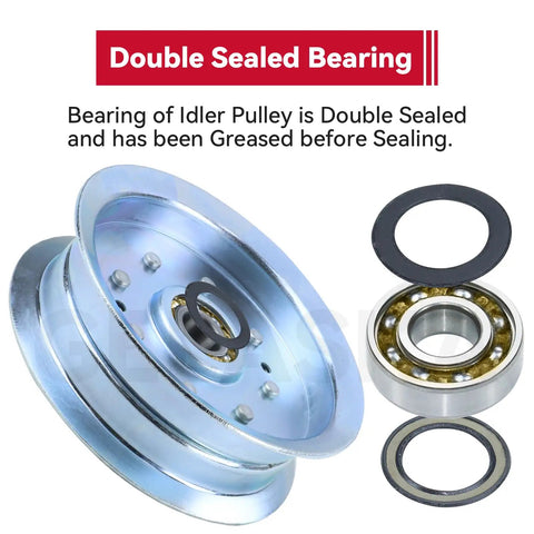 Heavy Duty Idler Pulley Replacement For John Deere And Cub Cadet Lawn Mowers Fits GY20629 showcases double sealed bearing inside.