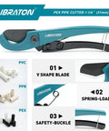 Pex Cutter 1-1/4 Inch Pipe Cutter shown with spring-loaded mechanism, aluminum body, SK4 sharp blade, ideal for PEX/PVC/PPR pipes.