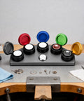 Color Coded Watch Oil Cup Set With Lids Five Empty Metal Oil Cups And Stand For Horology Repair On The Bench Oiler Kit
