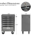Industrial Grade Rolling Tool Storage Cabinet With Tough Steel Top And Glide Smooth Ball Bearing Slides Mobile Garage Chest With Brake Caster Wheels For Weekend Warriors And Daily Shop Grind Projects Silver, showing dimensions 20.6"L x 13.0"D x 30.5"H.