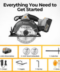 Heavy Duty 20V Cordless Circular Saw Arrives Loaded With Reliable Battery And Plug Pack Pushing A Robust 4500 Rpm No Load Speed, Fluid Bevel Swings, And Dead Center Cuts For Beat The Clock Builds with accessories.