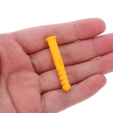 Self Drilling Wall Anchors Kit With Yellow Expansion Tubes, 200 Pieces Of High Impact Plastic For Hollow Walls, close-up view