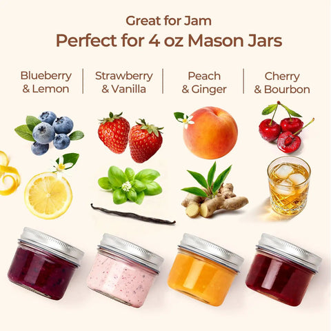 Pretty Dang Awesome Mini Mason Jars 8 Pack Regular Mouth Glass Containers With Tight Screw Top Lids Super Handy For Spices Tiny Jams Pure Honey Party Favors And Quick Pantry Organization Solutions with various jam flavors.