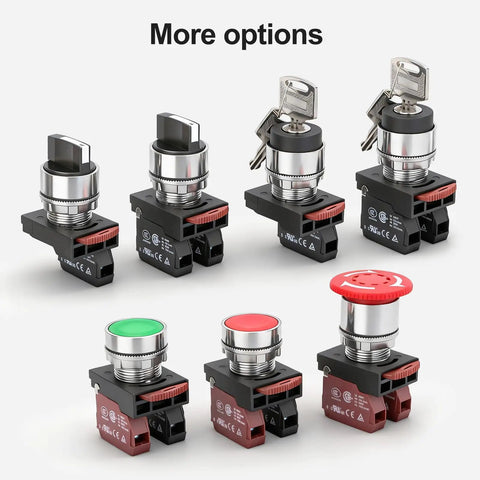 Various types of Three Position Maintained Selector Switch With 22mm Metal Head And 2NO Contacts UL CSA CE TUV Certified displayed
