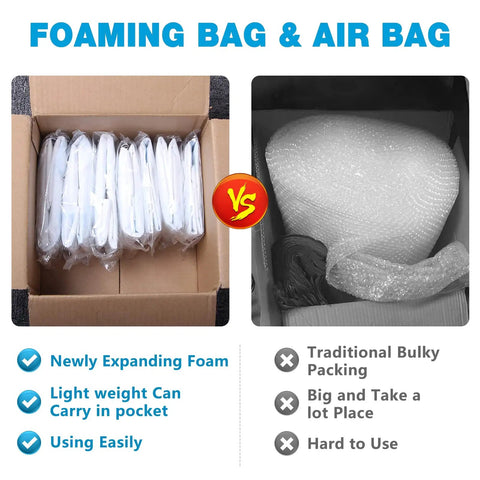 Duo Pack 15 By 18 Inch Fast Expand Instant Cushioning Foam Bags in a box, showing lightweight and compact packing solution.