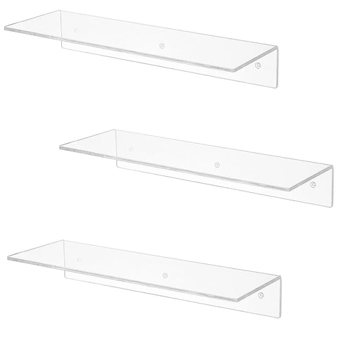 Set Of 3 Premium Clear Acrylic Floating Wall Shelves Modern Display Rack Home Decor with easy mounting design.