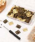 Top Shelf Mini Brass Hinge Kit With Antique And Dope Gold Finishes Includes 240 Screws And Driver For Kickass Diy Crafts with hinges and screws.