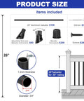 No Sweat Setup 100 Pack 26 Inch Round Aluminum Deck Balusters, Three Quarter Inch Diameter Black Anodized Stair Spindles, Heavy Duty Railing Kit With Mounting Hardware For Quick Backyard Makeovers product size and included items.