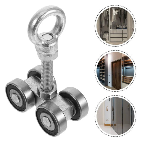 Top Shelf Heavy Duty Sliding Gate Trolley Wheel With Detachable Steel Roller Assembly For Rock Solid Barn Door Hardware and Smooth Glide Operation That Is Super Easy To Install And Built Tough, showing steel construction and four wheels.