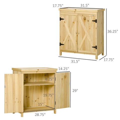 Top Shelf 32 Inch Galvanized Top Workshop Cabinet With Dual Shelves And Rust Resistant Farmhouse Doors, measuring 31.5W x 36.25H inches.