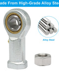 Heavy Duty Female Rod End Bearings With 3/8 Inch Bore 3/8-24 Rh Thread Alloy Steel Construction close-up with gold bearing and nut.