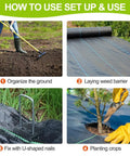 Instructions for installing Heavy Duty Woven Weed Barrier Landscape Fabric 4ft by 50ft Black Geotextile Underlayment for Driveways