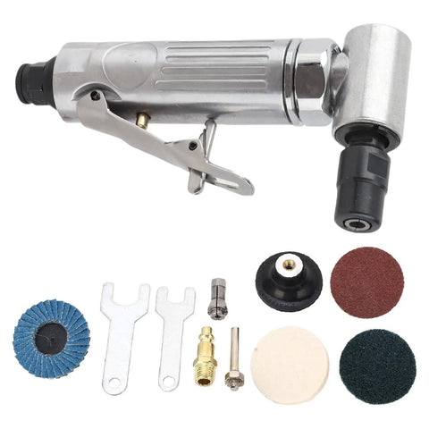 Hard As Nails Right Angle Air Die Grinder With 0.3 Hp Motor And Twenty Thousand Rpm Variable Speed Control For Seamless Metal Polish And Auto Body Grind Jobs with attachments