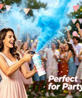 Massive Gender Reveal Fire Extinguisher Spray Two Pack Filled With Two Pounds Of Biodegradable Powder Smoke Cannon For Baby Boy Bash and Killer Photo Moments with blue powder cloud.