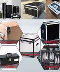 Image showing various boxes including storage, stage, aluminum, and toolboxes, alongside cabinets, emphasizing versatility.