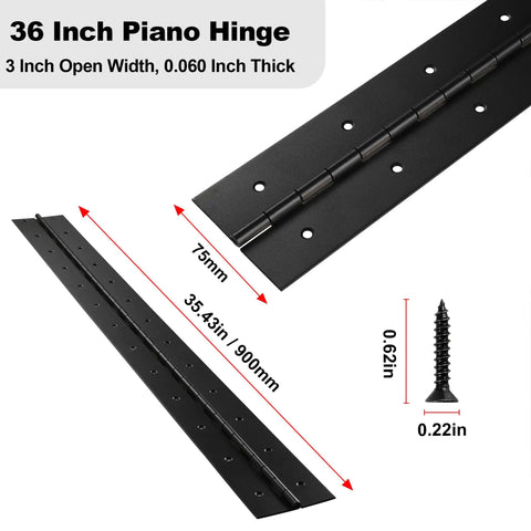 Two Piece Tough As Nails 36 Inch Black Piano Hinges 3 Inch Wide.060 Thick 304 Heavy Duty Stainless Steel For Cabinets Doors Toolboxes And Industrial Jobs Rock Solid Grip detailed view with measurements.
