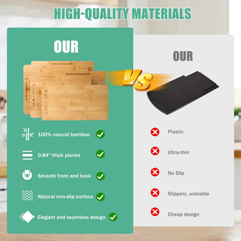 Bamboo Sliding Appliance Tray With Slick Glide Rubber Wheels For Coffee Makers And Air Fryers Natural Wood Countertop Pull Out Organizer That Slides Like A Dream comparison showing natural bamboo vs plastic alternative.