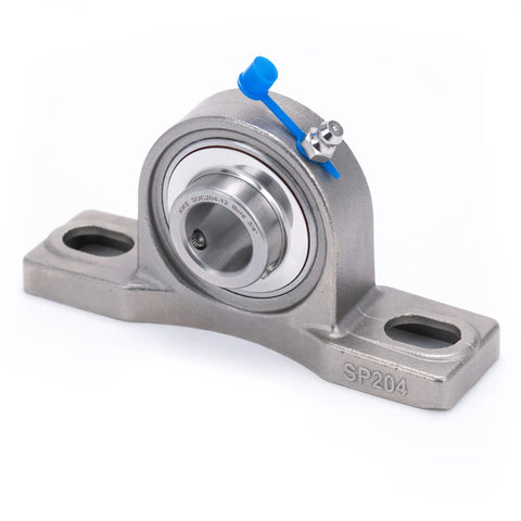 Tough As Nails 2 Pack 3/4 Inch Bore All Stainless Steel Pillow Block Bearings showing end view with blue grease fitting.