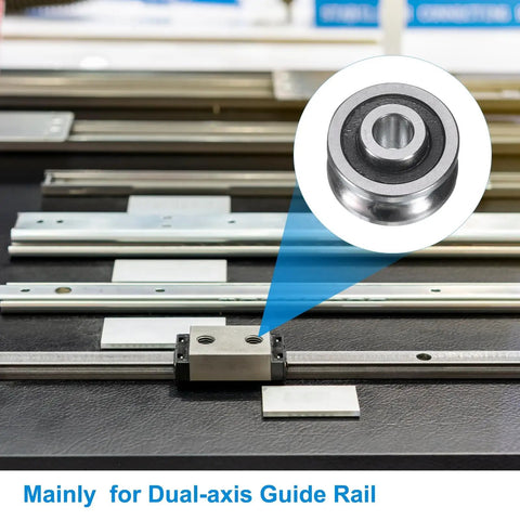 Two Piece Deep Groove Ball Bearing Kit With Double Sealed U Groove Track Design For Linear Guide Rails Featuring 8MM Bore And 30MM Outer Diameter shown on dual-axis guide rail.