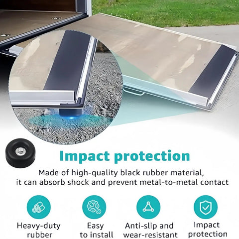 2.5 Inch Round Rubber Bumpers Beefed Up Trailer Ramp Door Bump Stops With Screw Kit shown on trailer ramp for impact protection