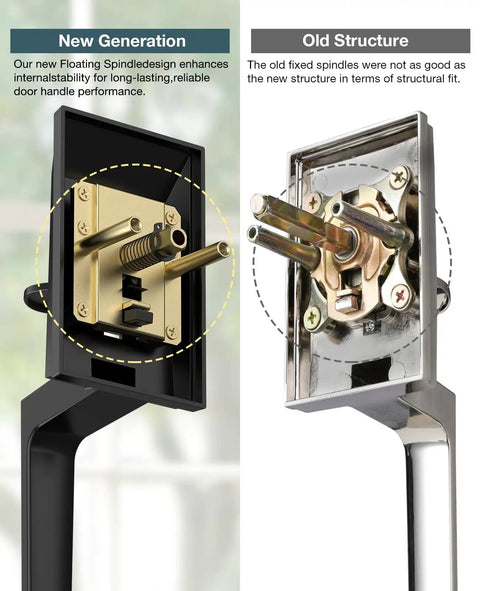 Upgrade Your Main Access With This Sweet Front Door Lock Set Zinc Alloy Black Exterior Entry Handleset Heavy Duty Deadbolt showing new and old locking mechanisms.