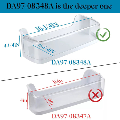 Door Shelf Basket Bin Replacement For Samsung Fridges DA97-08348A Guard Assembly with dimensions compared to DA97-08347A