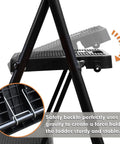 Close-up of Heavy Duty 2 Step Folding Ladder With 500 Lb Capacity Anti Slip Wide Pedals showing secure lock buckle detail