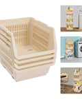 4 Pack Stacking Storage Baskets Featuring Open Front Design Effortless Grab and Go Beige Home Organization Essentials No Cap Your Pantry Will Thank You For This Clean Sweep Setup 11X13.8X8.7 stacked for easy access and organization