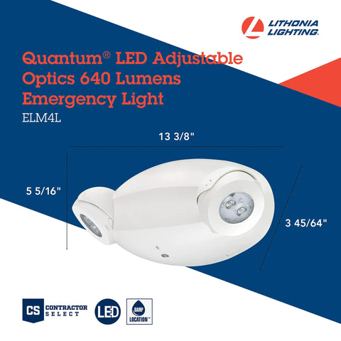 Quantum LED Emergency Light With 2 Adjustable Heads, Contemporary Commercial Ceiling Or Wall Mount