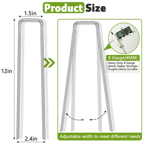 Heavy Duty 12 Inch Galvanized Landscape Staples For Weed Barriers And Lawn Projects, 8 Gauge Garden Stakes size chart