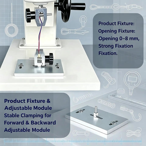 Wheel Operated Push Pull Force Gauge Test Stand, Built Tough Two In One Tension And Compression Rig with adjustable module and fixture.