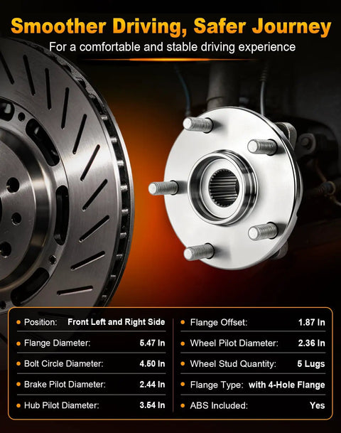 Close-up of Front Wheel Hub And Bearing Assembly Pair Swap For Toyota Rav4 2006-2018 Mirai 2016-2020 Scion Tc 2011-2016 with specifications.