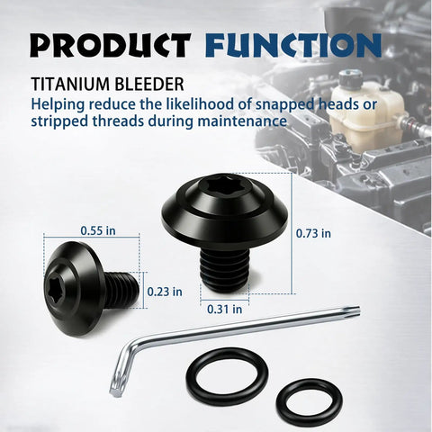 Titanium Coolant Bleeder Screw Kit Fits Alfa Romeo Giulia And Stelvio 2.0T 2.2L Diesel And 2.9L Twin Turbo V6 showing screws and installation tool.