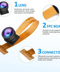 OV2640 camera lens, FPC board, and connector of Wide Angle 160 Degree 2MP OV2640 Camera Module For ESP32 MCU DIY Kit.