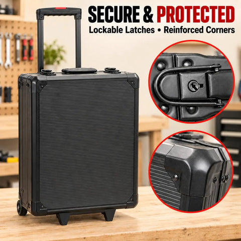 Top Shelf 899 Piece Rolling Toolbox Set With Four Deep Compartments For Tough Home Repairs Garage Mods Diy Fixes And Everyday Handyman Grindin In Sleek Black Finishing, showcasing lockable latches and reinforced corners.
