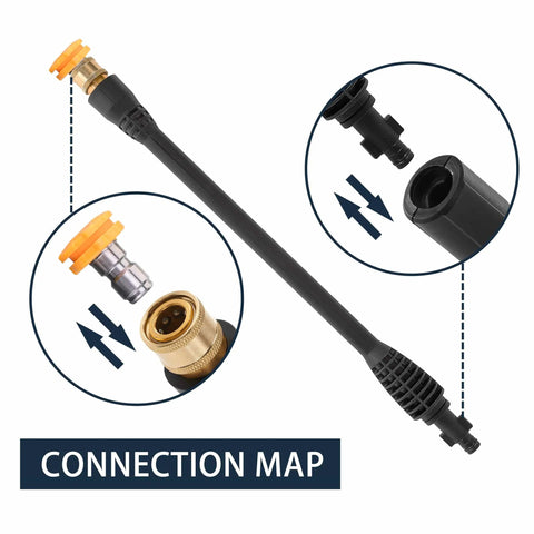 Beefed Up High Pressure Washer Replacement Gun With Jet Wand And 5 Spray Nozzle Tips For Karcher Ryobi Greenworks And PowerStroke Electric Washers Not For Gas Units showing connection points.