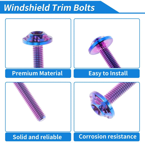 Premium Titanium Windshield Bolts And Washers For Harley Davidson Street Glide with blue anodized finish, showing solid construction and detail.