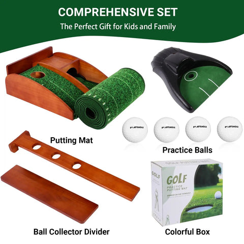 Portable Golf Putting Mat With Auto Ball Return For Indoor And Outdoor Practice 8Ft Length Realistic Green Speed Foldable Kit