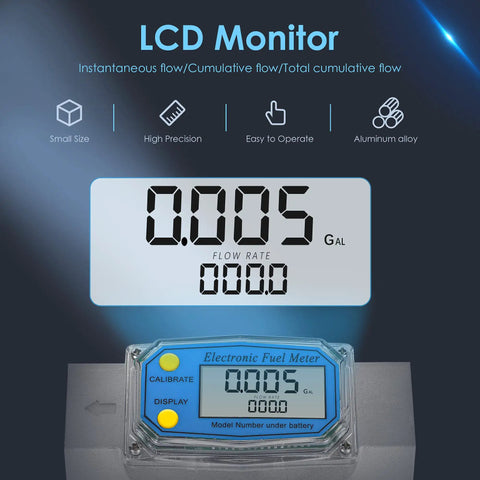 2-Inch Turbine Fuel Flow Meter Digital Readout For Diesel And Kerosene with electronic LCD display, heavy-duty aluminum alloy body.