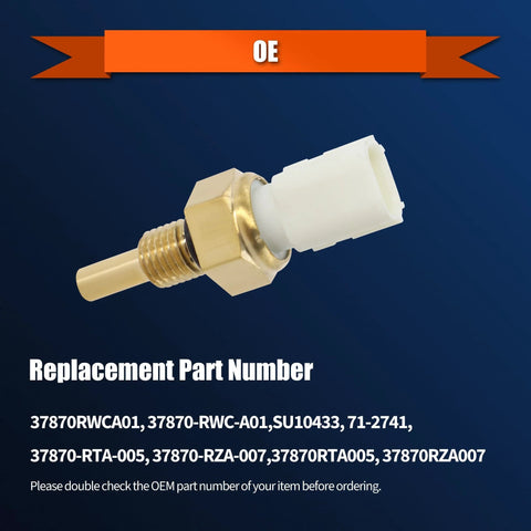 HiSport engine coolant temperature sensor with brass threaded body and white plastic connector, front view