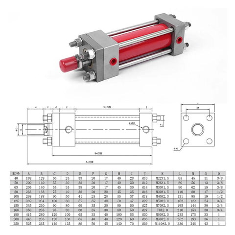 Double Way Tie Rod Heavy Duty Hydraulic Cylinder Built Tough For Lifting And Pressing With HOB50X50 schematic and dimensions