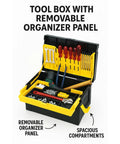 Compact Tool Organizer Box With Removable Tray For DIY Electrical And Craft Tools Heavy Duty Plastic Toolbox Portable Lockable And Durable 10.62 By 14.96 By 8.66 Inches