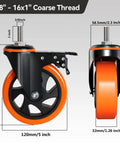 Ridin Smooth Heavy Duty Five Inch Stem Caster Wheels With Dual Brakes shown from multiple angles, featuring 5 inch polyurethane wheels.
